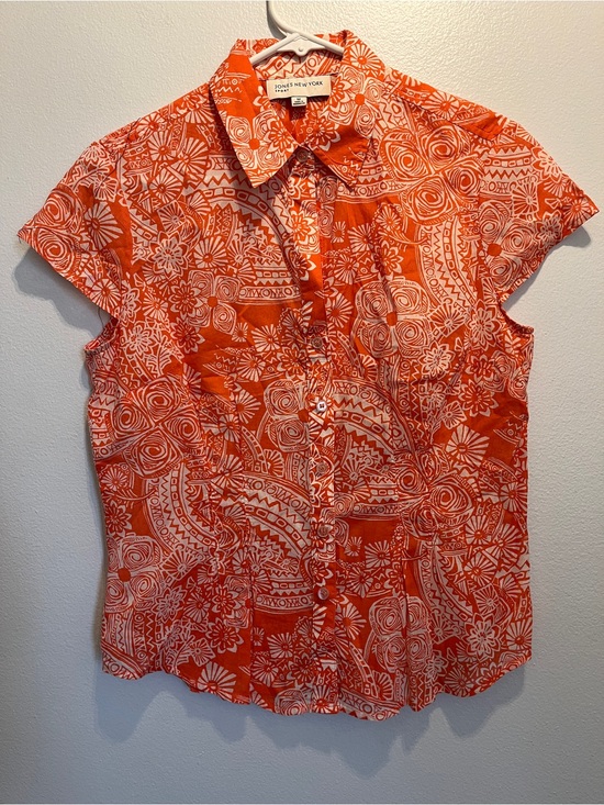 Jones New York Tops - Jones New York Orange & White Short-Sleeve Button Down Shirt